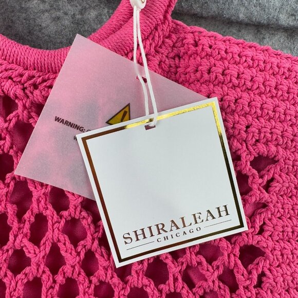 Shiraleah Chicago Bag Pink Jezabelle Tote Purse Crochet Knit Lined Beach NEW - Picture 4 of 9